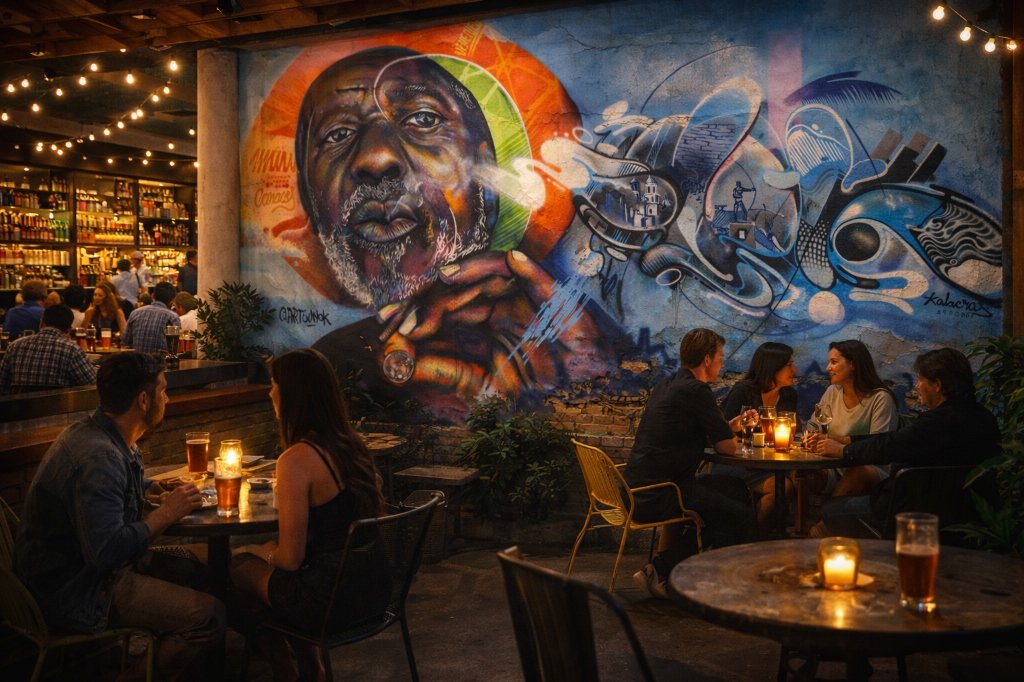 Musician smoking mural in lounge — ArteUnoK